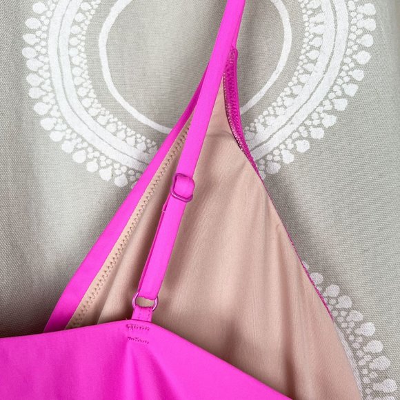 J. Crew deep v-neck french one-piece swimsuit neon flamingo pink - Picture 5 of 11